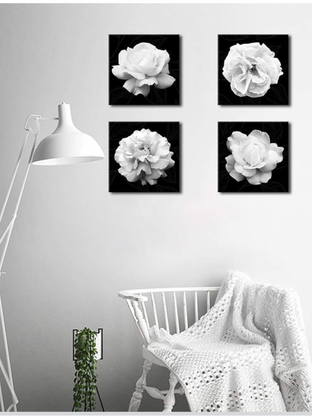 Black & White Floral Canvas Wall Art - Set of 4 - Picture 10 of 12